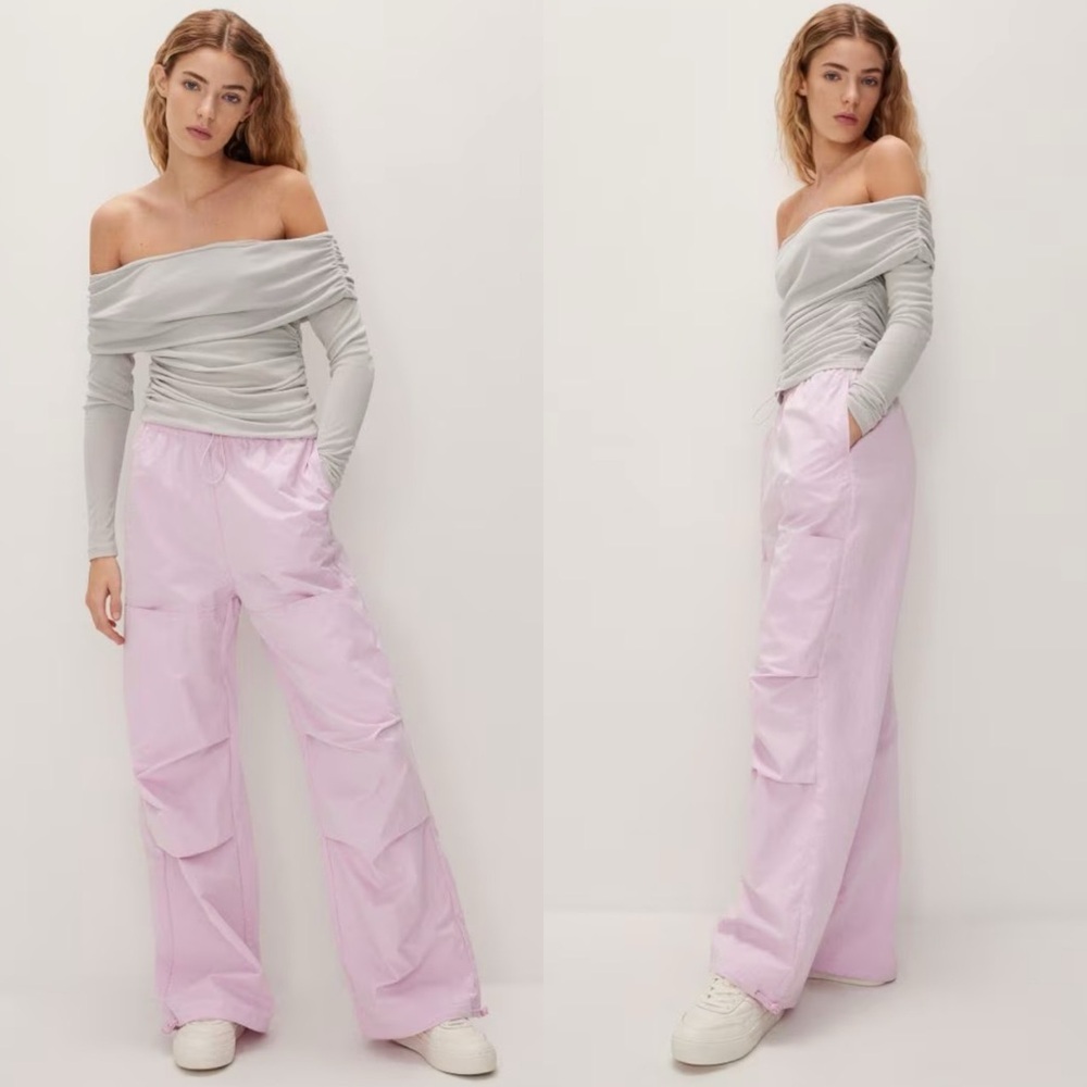 RESERVED Parachute Hip Hop Dance Trousers Pastel Pink Polyamide Windbreaker Pant